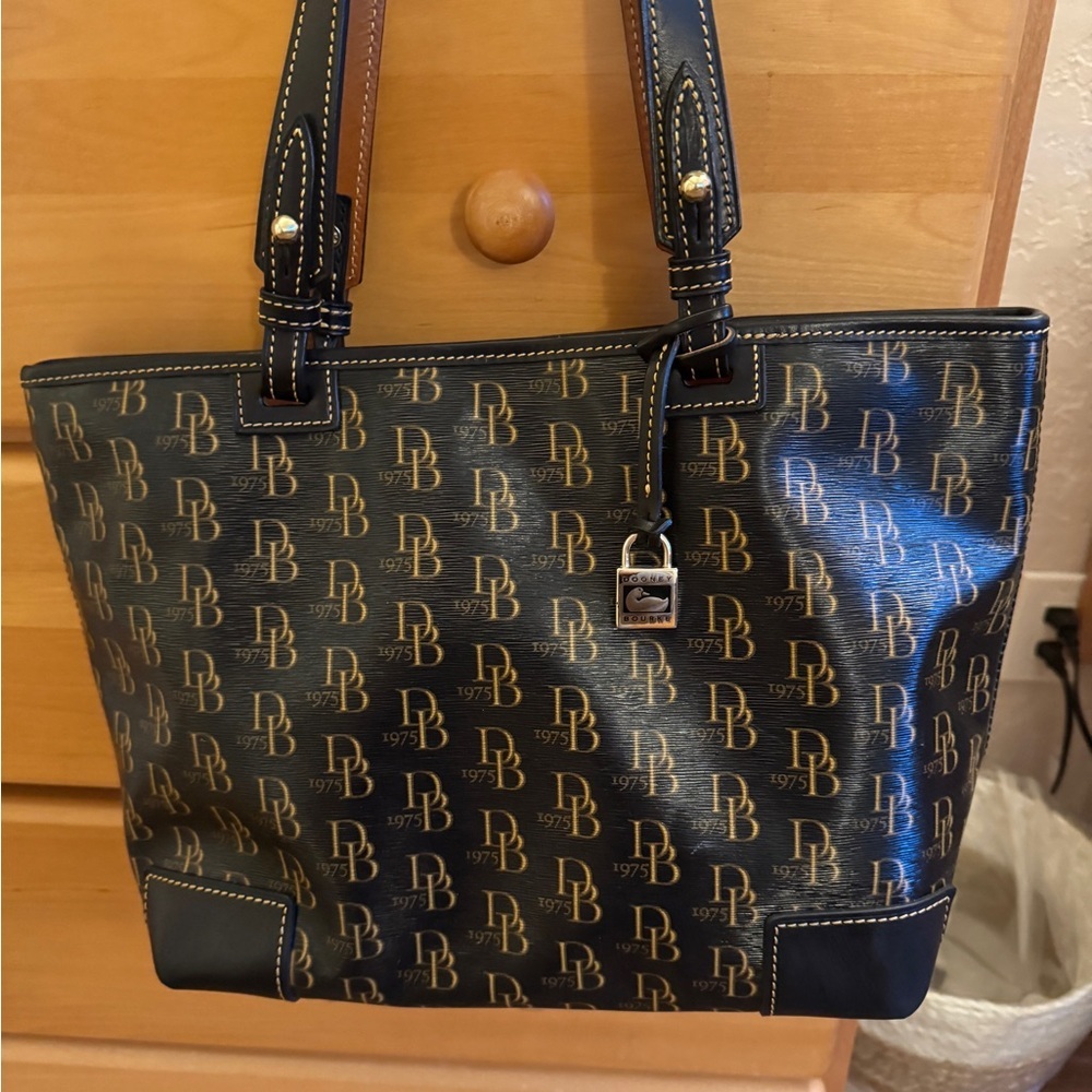 Dooney & Bourke Black and Gold Logo Tote